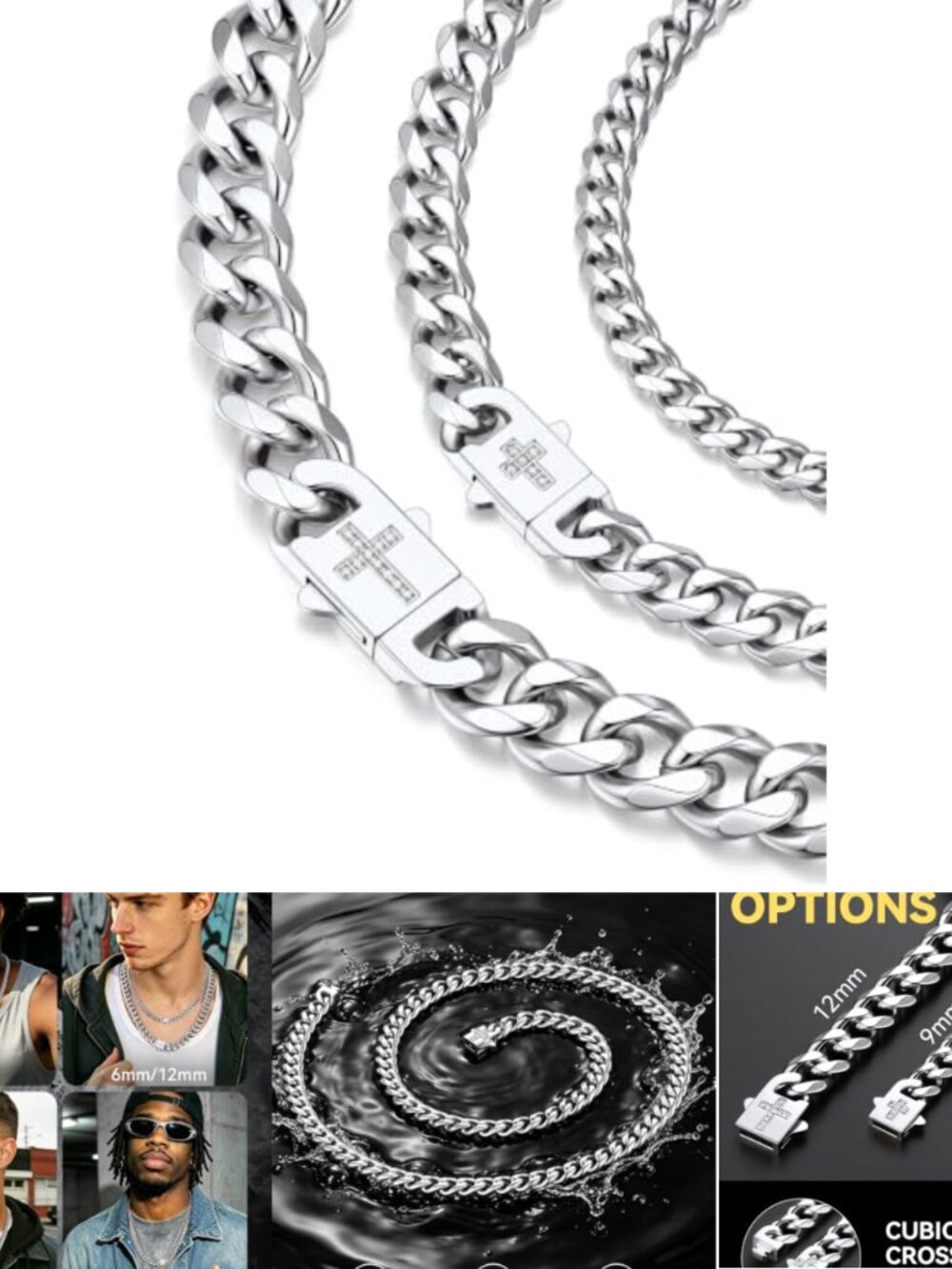Men's Stainless Steel Cuban Link Chain Necklace 18in Hip Hop Jewelry